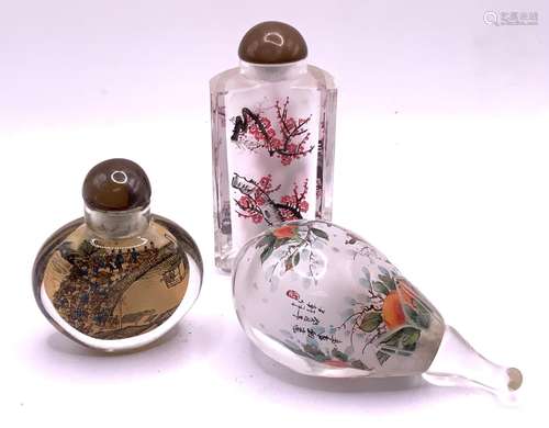 3 good inside painted Chinese snuff bottles, 1 in