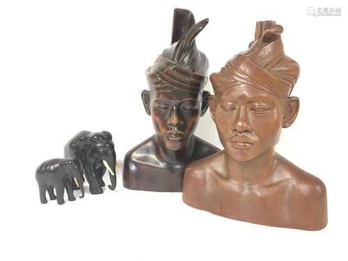 Indonesian carved busts (approximately 35cm tall)