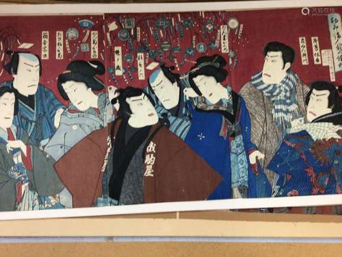 A collection of five Japanese triptych depicting G