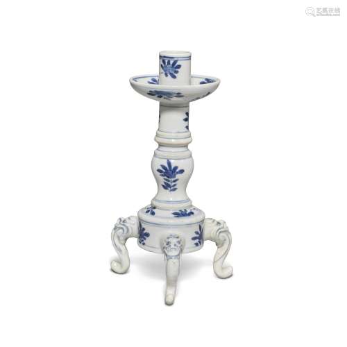 A Rare Chinese Export Blue and White Tripod Candlestick, Qin...