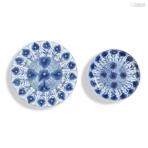 Two Chinese Blue and White 'Aster' Dishes, Qing Dyna...