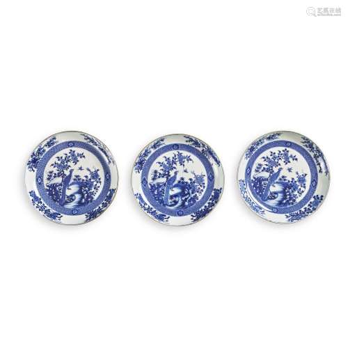 A Group of Three Chinese Export 'Peacock' Dishes, Qi...
