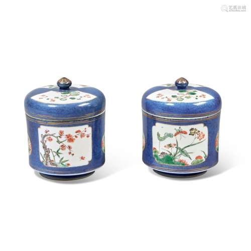 A Pair of Chinese Powder-Blue-Ground Famille-Verte 'Flor...