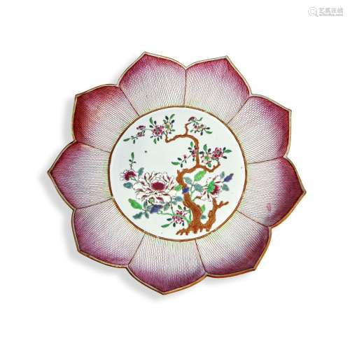 A Large Chinese Export Lotus-Form Dish, Qing Dynasty, Qianlo...