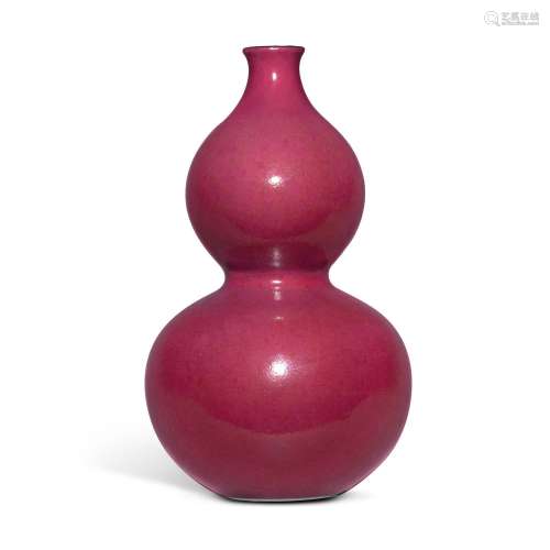 A Small Chinese Ruby-Red-Enameled Double-Gourd Vase, Qing Dy...