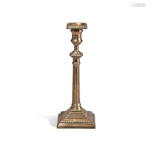 A Chippendale Cast-Brass Square-Base Candlestick, circa 1770