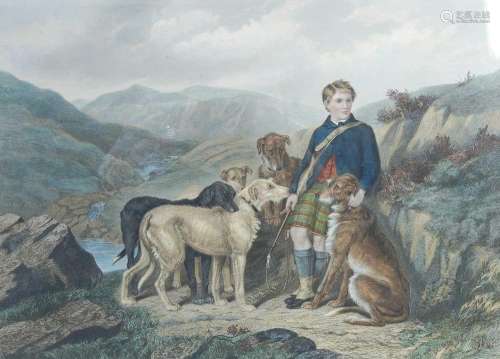 After Fred Taylor Gillie and Deer-Hounds coloured engraving ...