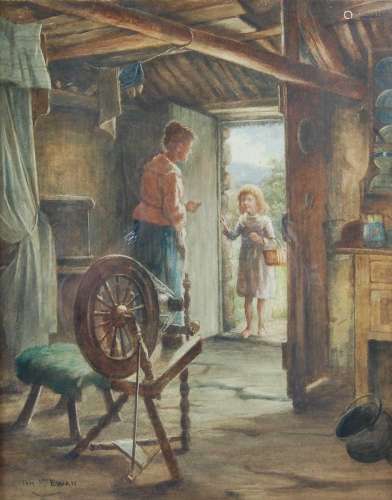 Tom McEwan RSW (1846-1914) The spinning wheel watercolour, s...