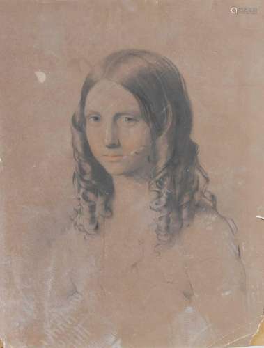 19th century British School Bust length sketch of a young gi...