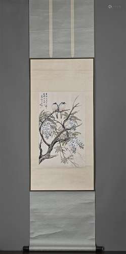 任伯年精品（花鳥圖）老紙綾裱立軸