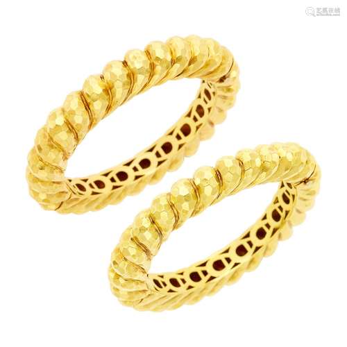 Henry Dunay Pair of Hammered Gold Bangle Bracelets