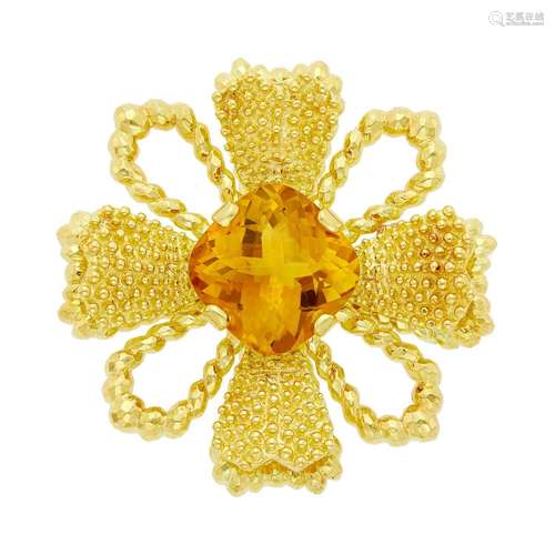 Wander Gold and Citrine Pendant-Brooch, France