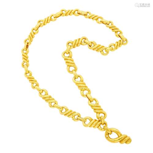 David Webb Long Hammered Gold Link Necklace/Bracelet Combina...