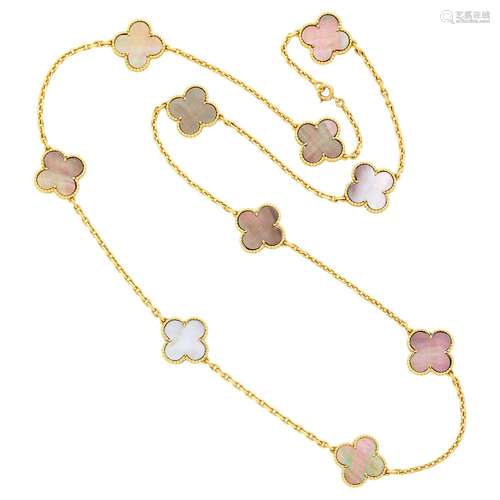 Van Cleef & Arpels Long Gold and Mother-of-Pearl 'Alhamb...