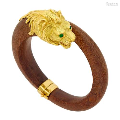 Van Cleef & Arpels Gold, Wood and Green Onyx Lion Head B...