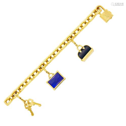 Louis Vuitton Paris Gold and Enamel Charm Bracelet