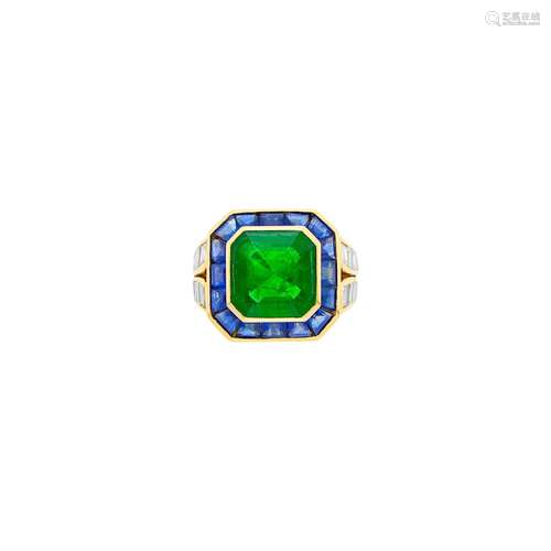 Bulgari Gold, Emerald, Sapphire and Diamond Ring