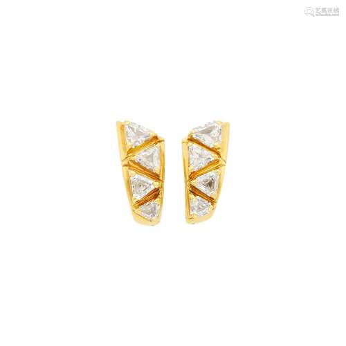 Marina B Pair of Gold and Diamond Earclips, France