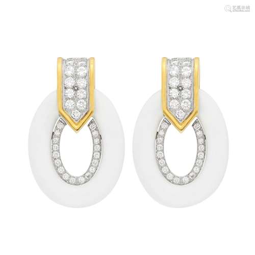 David Webb Pair of Gold, Platinum, White Enamel and Diamond ...