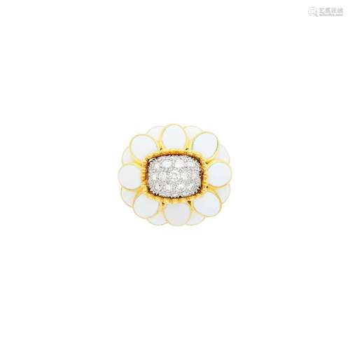 David Webb Gold, Platinum, White Enamel and Diamond Flower D...