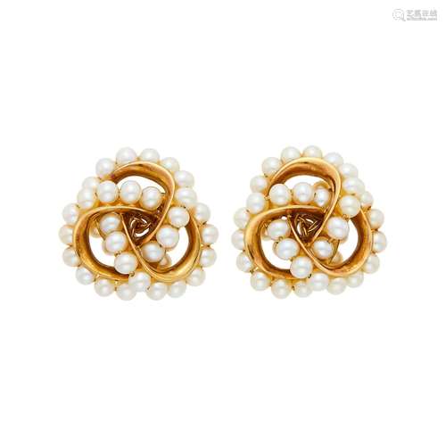 Seaman Schepps Pair of Gold and Cultured Pearl 'Triple Link'...