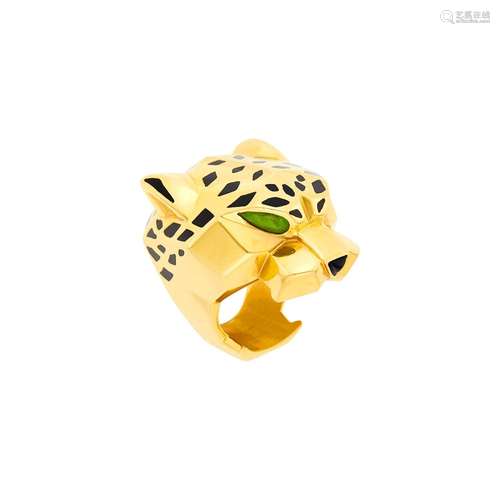 Cartier Gold, Black Lacquer and Peridot Panther Ring, France