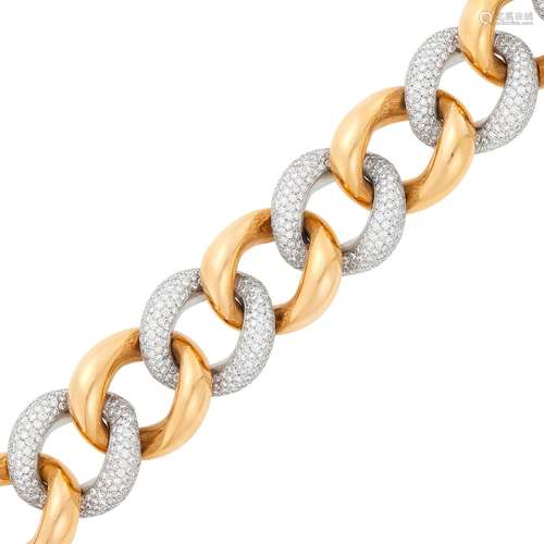 Rose Gold, Platinum and Diamond Curb Link Bracelet