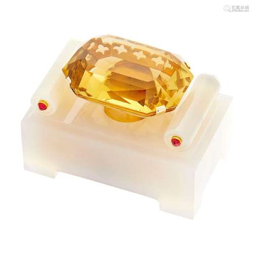 Cartier Agate, Gold, Silver, Citine and Cabochon Ruby Bell-P...