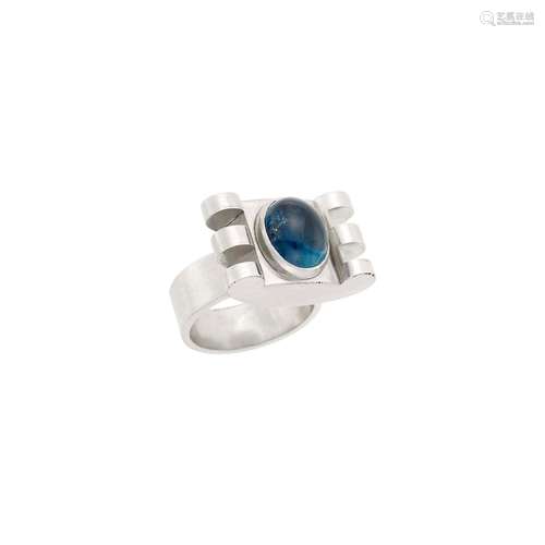 Georges Fouquet Platinum and Cabochon Blue Tourmaline Ring, ...