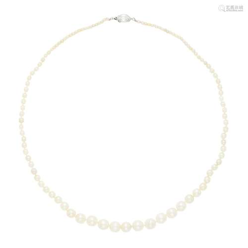 Cartier Natural Pearl Necklace with Platinum and Diamond Cla...