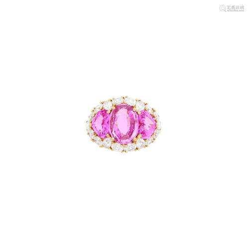 Two-Color Gold, Pink Sapphire and Diamond Ring