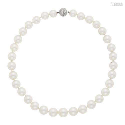 South Sea Cultured Pearl Necklace with Platinum and Diamond ...