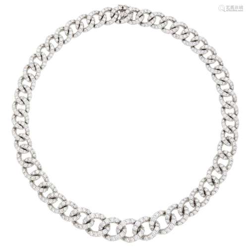 White Gold and Diamond Curb Link Necklace