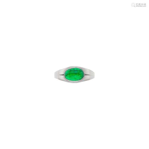 Platinum and Cabochon Emerald Gypsy Ring