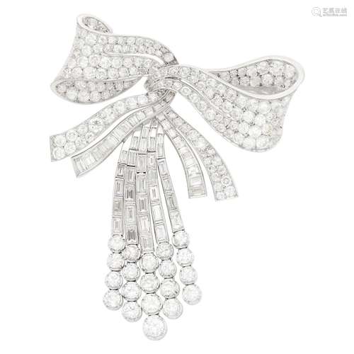 Platinum and Diamond Fringe Bow Brooch