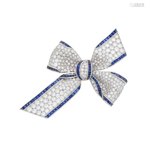 Tiffany & Co. Platinum, Diamond and Sapphire Bow Brooch