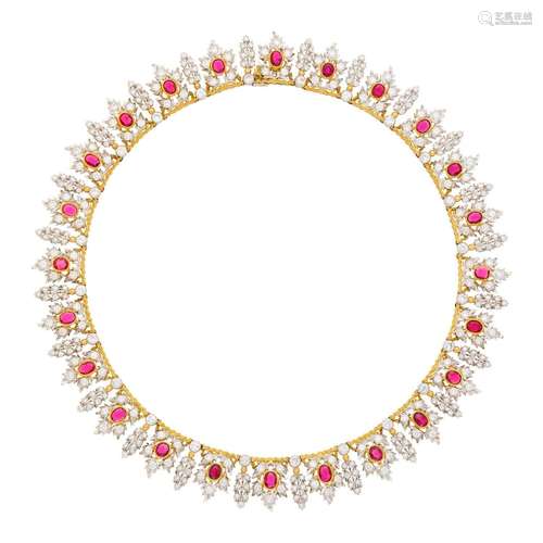 Mario Buccellati Two-Color Gold, Ruby and Diamond Necklace