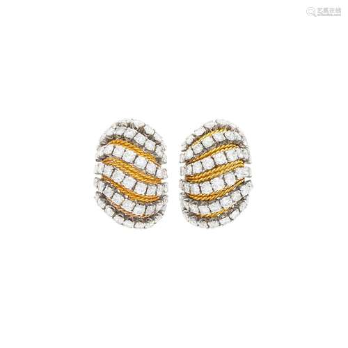 Van Cleef & Arpels Pair of Gold and Diamond Bombé Earcli...