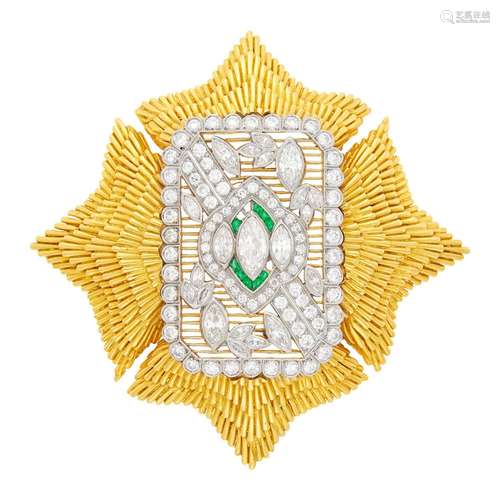 David Webb Gold, Platinum, Diamond and Emerald Maltese Cross...