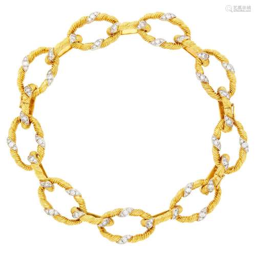 Gold, Platinum and Diamond Link Necklace/Pair of Bracelets C...