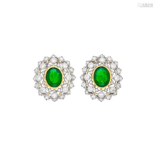 Mario Buccellati Pair of Two-Color Gold, Emerald and Diamond...