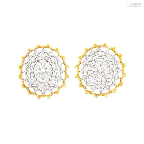 Mario Buccellati Pair of Two-Color Gold and Diamond Earclips