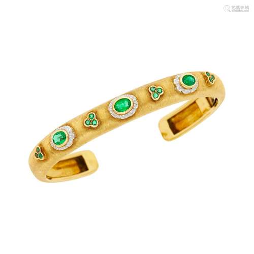 Mario Buccellati Two-Color Gold and Emerald Cuff Bangle Brac...