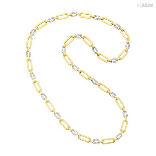 David Webb Long Gold, Platinum and Diamond Link Necklace