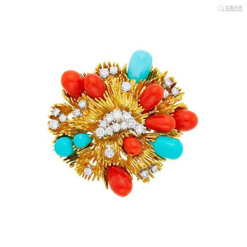 Tiffany & Co. Gold, Platinum, Diamond, Coral and Turquoi...