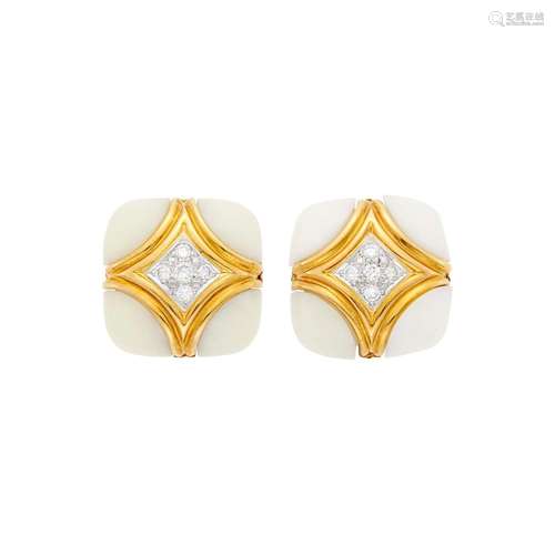 Van Cleef and Arpels Pair of Two-Color Gold, White Coral and...