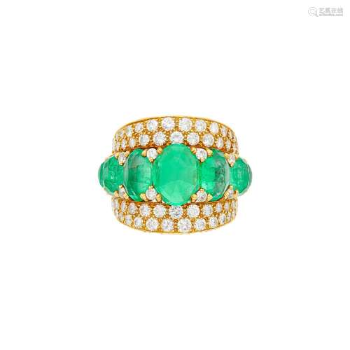 David Webb Gold, Emerald and Diamond Bombé Ring