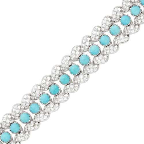 Platinum, Turquoise and Diamond Bracelet