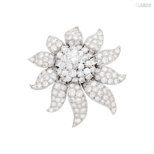 Platinum and Diamond Flower Brooch