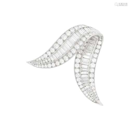 Platinum and Diamond Clip-Brooch